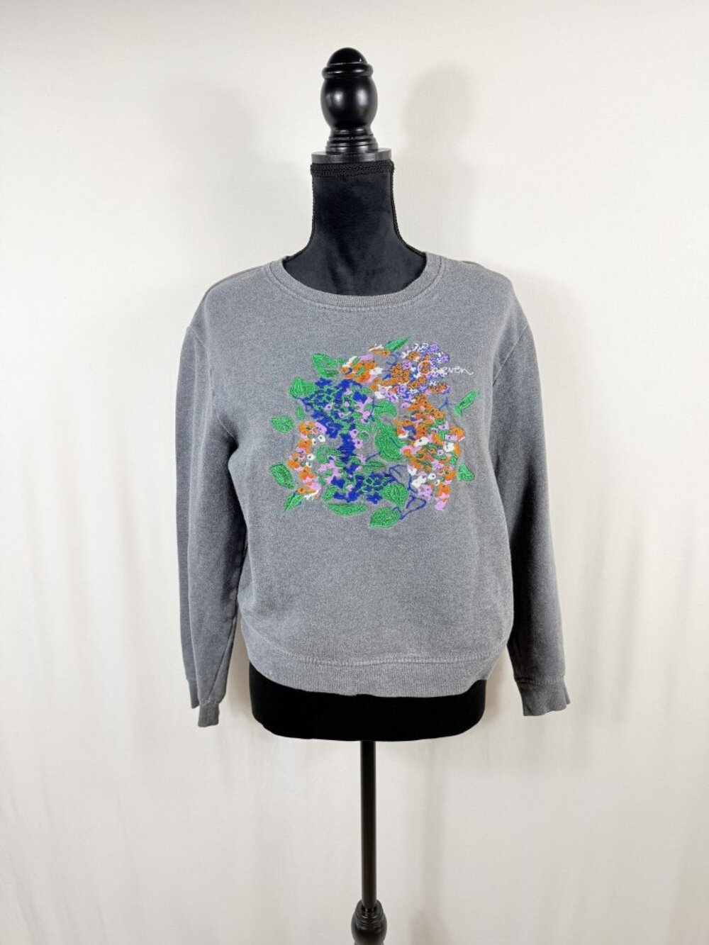 Carven Floral Bouquet Embroidered Crewneck Sweatshirt Charcoal (Size M)